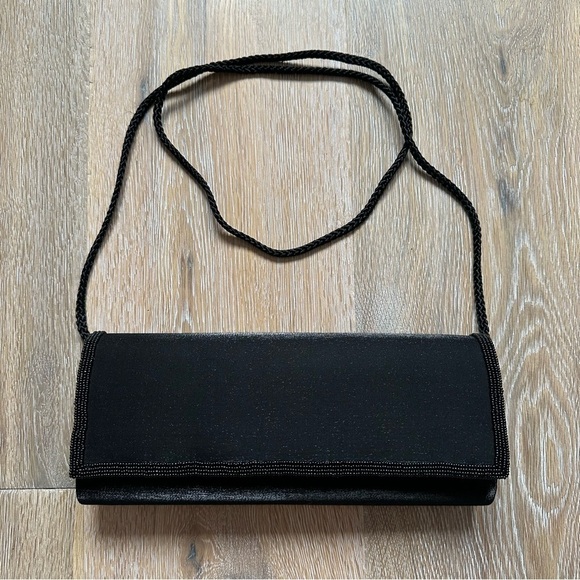 Vintage 80's Black Beaded Clutch Envelope Purse - Picture 4 of 14